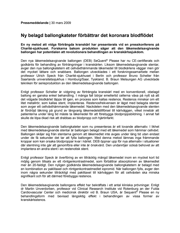 Ny belagd ballongkateter förbättrar det koronara blodflödet 