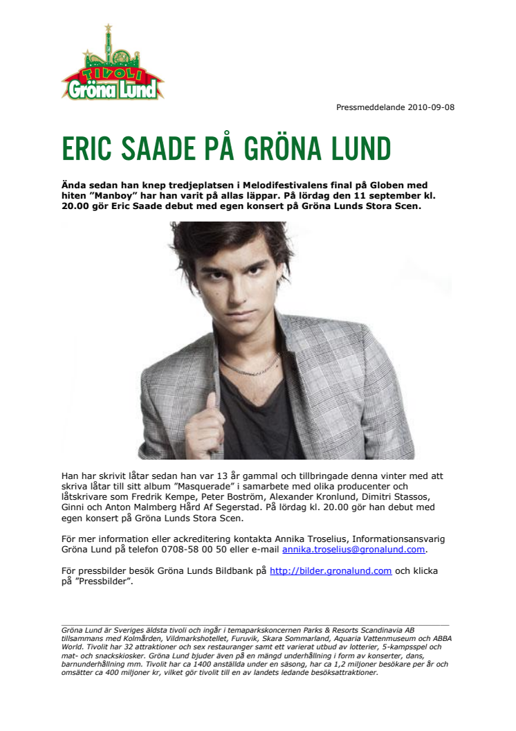 Eric Saade på Gröna Lund