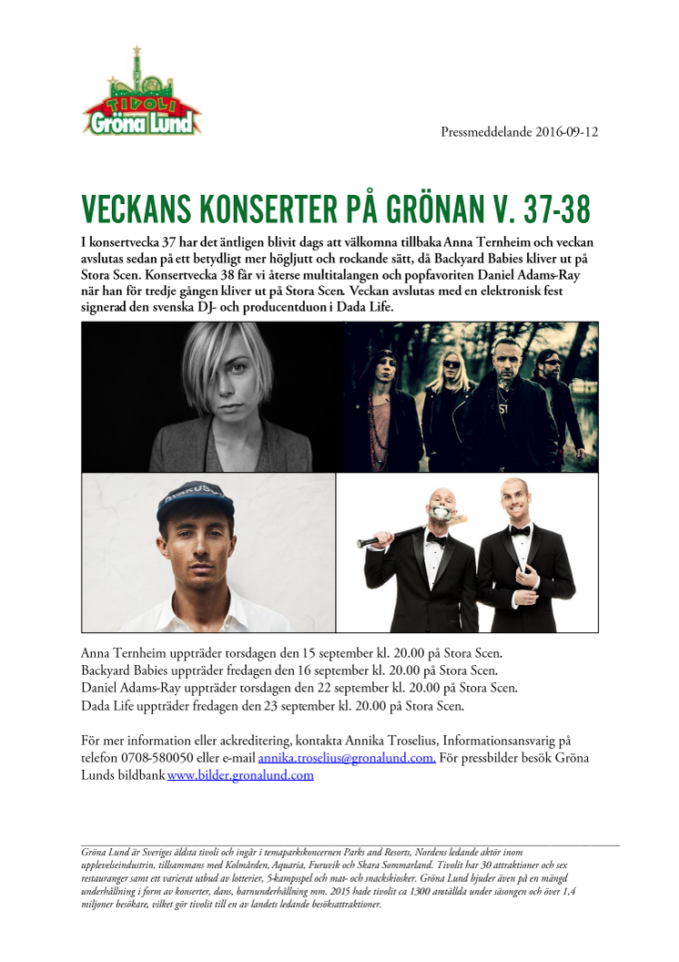Veckans konserter på Grönan V. 37-38