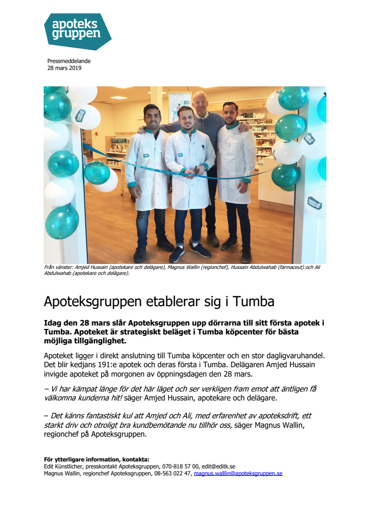 Apoteksgruppen etablerar sig i Tumba