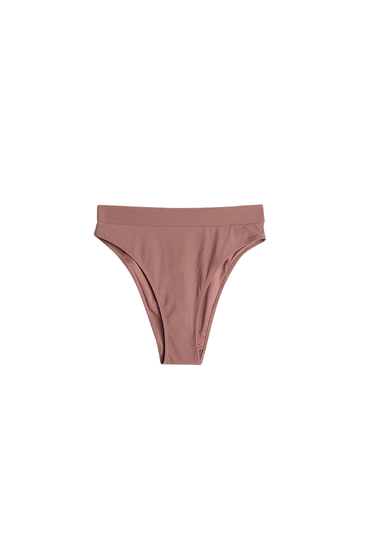 rosie rib high waist bikini brief -burlwood