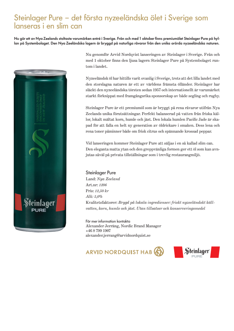 Steinlager Pure – det första nyzeeländska ölet i Sverige som lanseras i en slim can