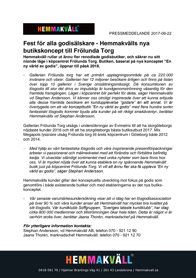Fest för alla godisälskare - Hemmakvälls nya butikskoncept till Frölunda Torg 
