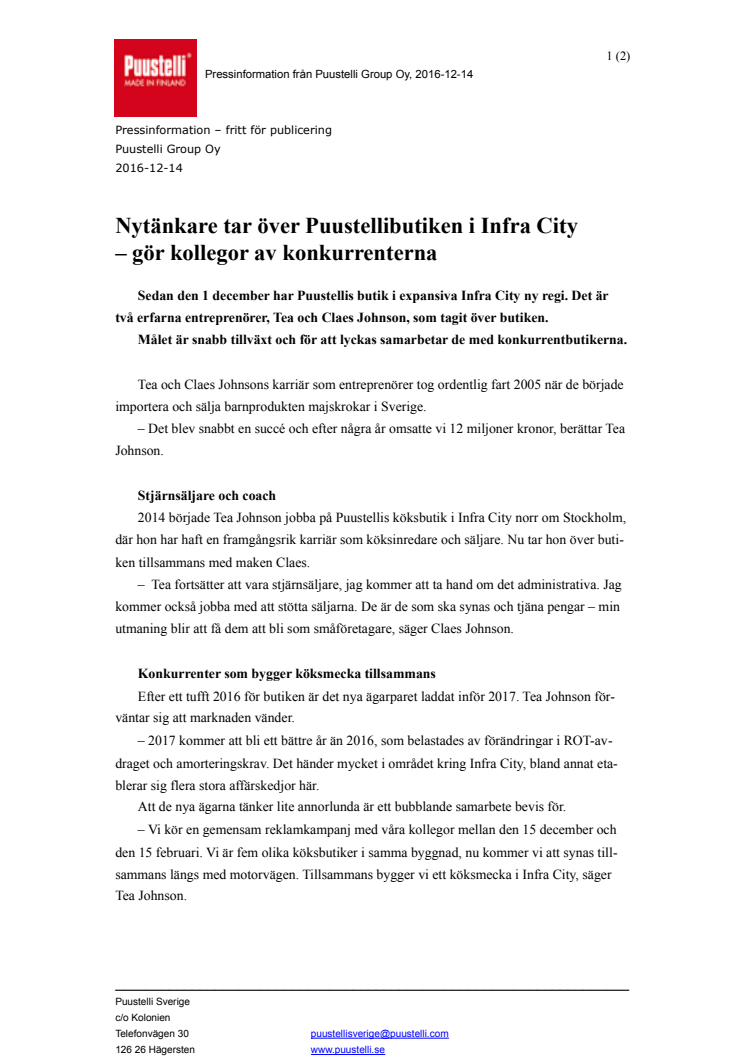 Nytänkare tar över Puustellibutiken i Infra City  – gör kollegor av konkurrenterna