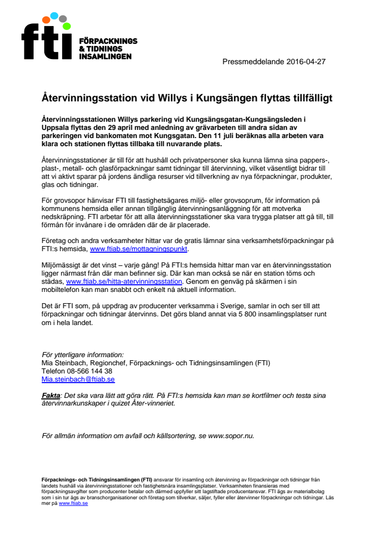 ​Återvinningsstation vid Willys i Kungsängen flyttas under byggtid