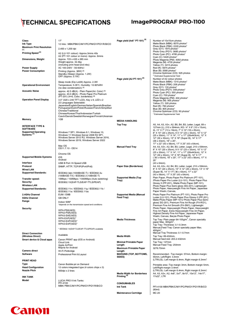 Teknisk specifikation Canon imagePROGRAF PRO-1100.pdf