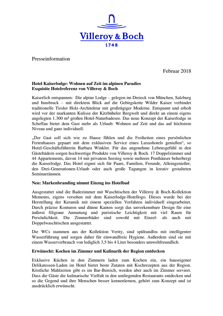  Hotel Kaiserlodge: Wohnen auf Zeit im alpinen Paradies Exquisite Hotelreferenz von Villeroy & Boch