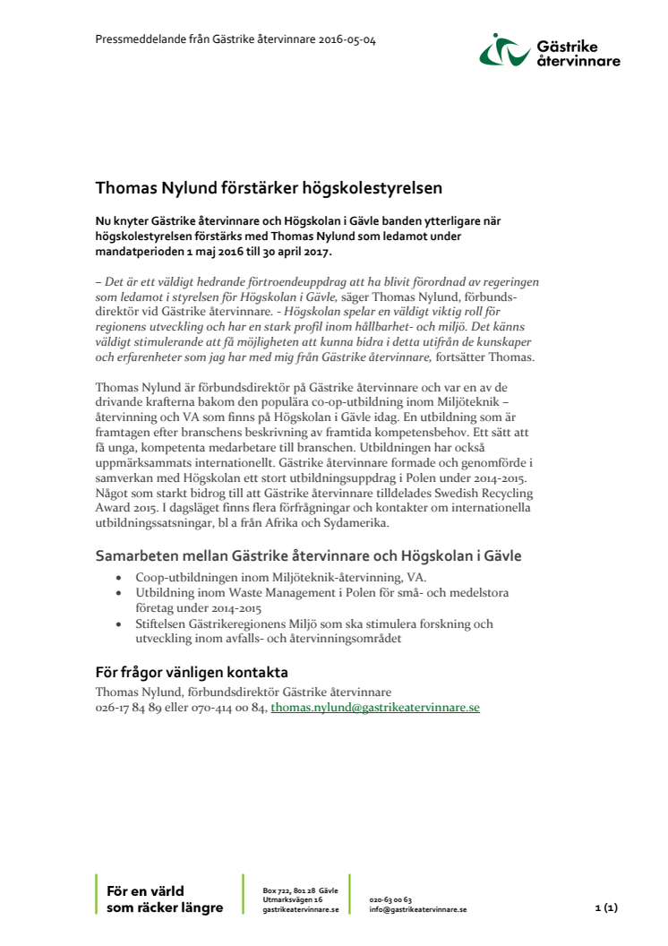 Thomas Nylund förstärker högskolestyrelsen