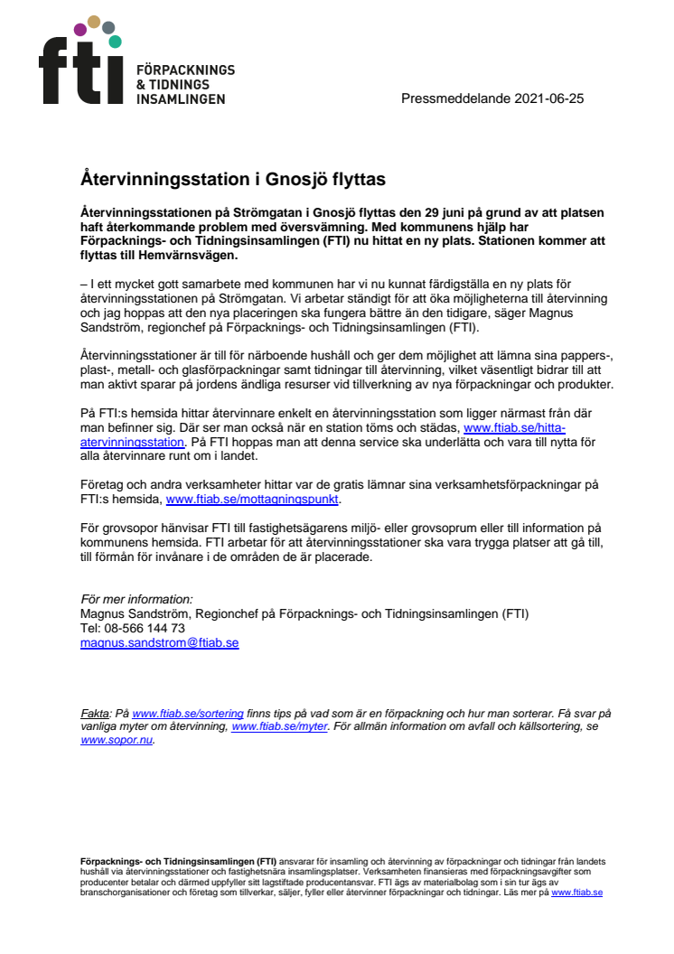 Återvinningsstation i Gnosjö flyttas
