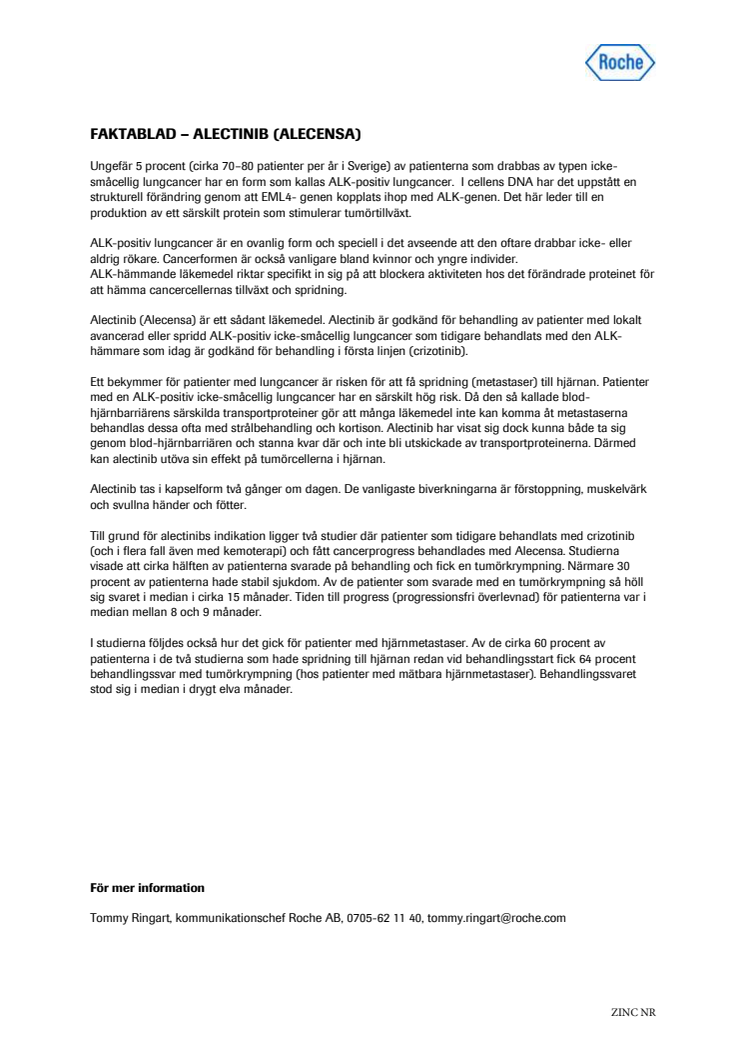 Faktablad – Alecensa (alectinib)