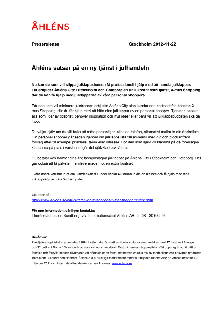 Åhléns satsar på en ny tjänst i julhandeln 