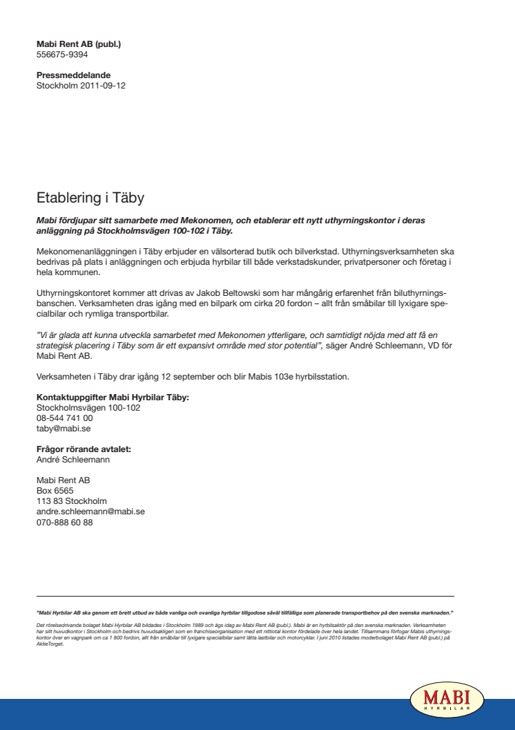 Etablering i Täby