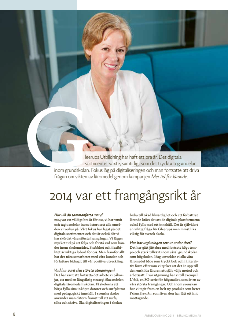 Gleerups i Berling Medias årsredovisning 2014