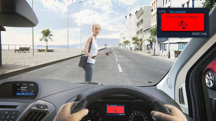 Fords aktiva inbromsning med fotgängaravkänning.