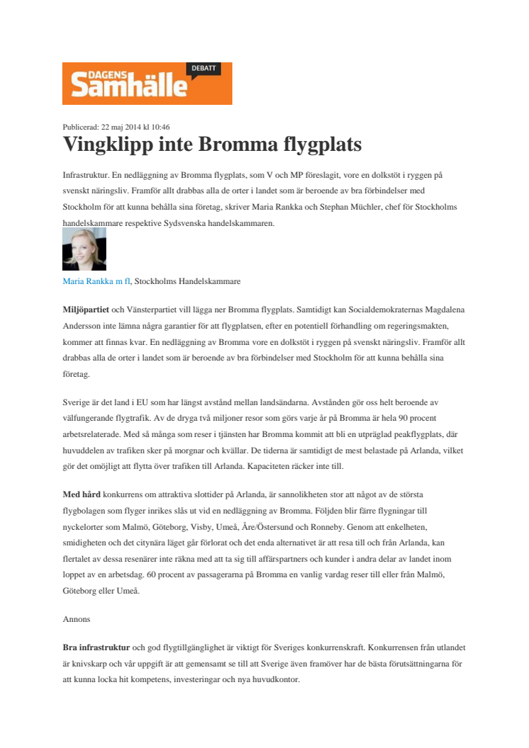 Vingklipp inte Bromma flygplats