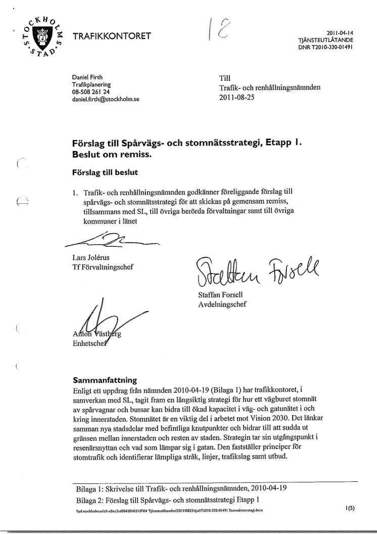 Ulla Hamilton: Stomnätsstrategi för helhetsgrepp om gatu- och trafikrummet i Stockholm