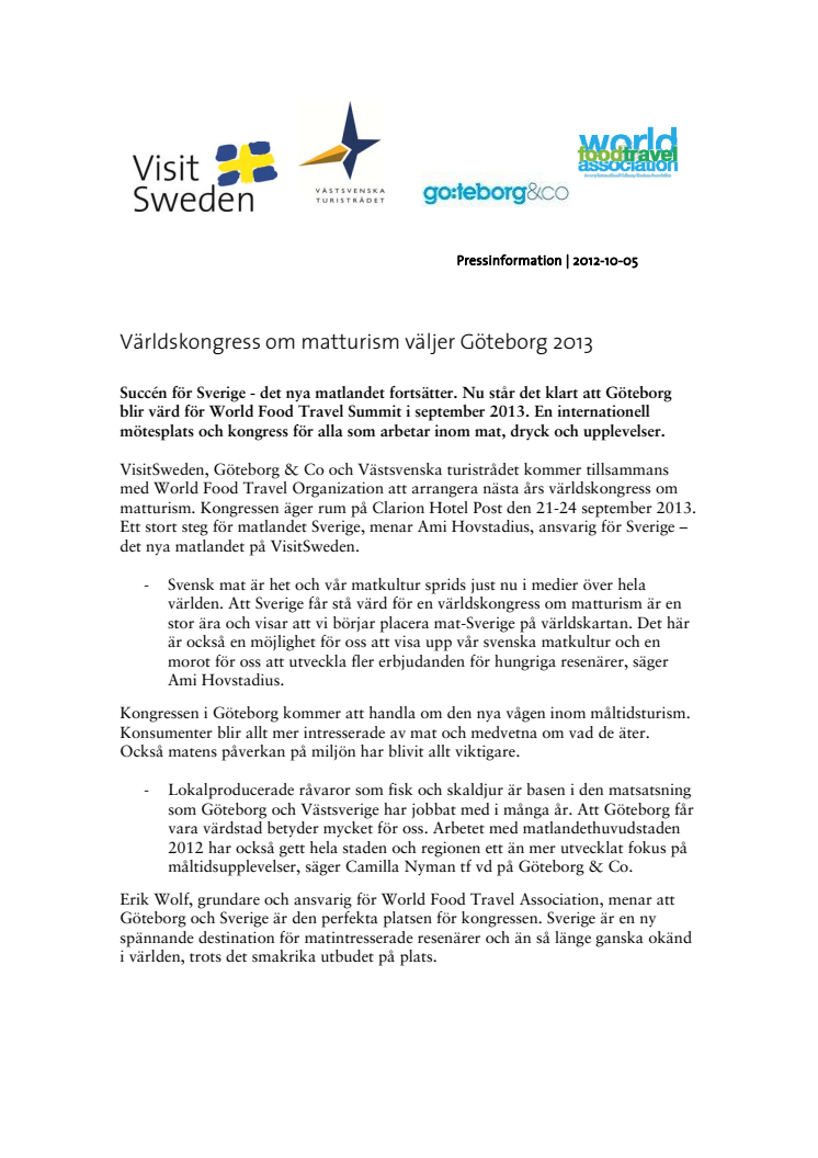 Världskongress om matturism väljer Göteborg 2013