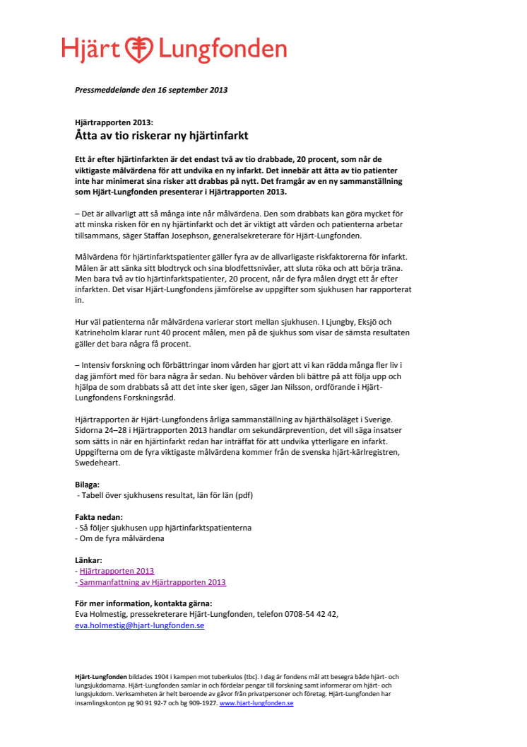 Hjärtrapporten 2013: Åtta av tio riskerar ny hjärtinfarkt