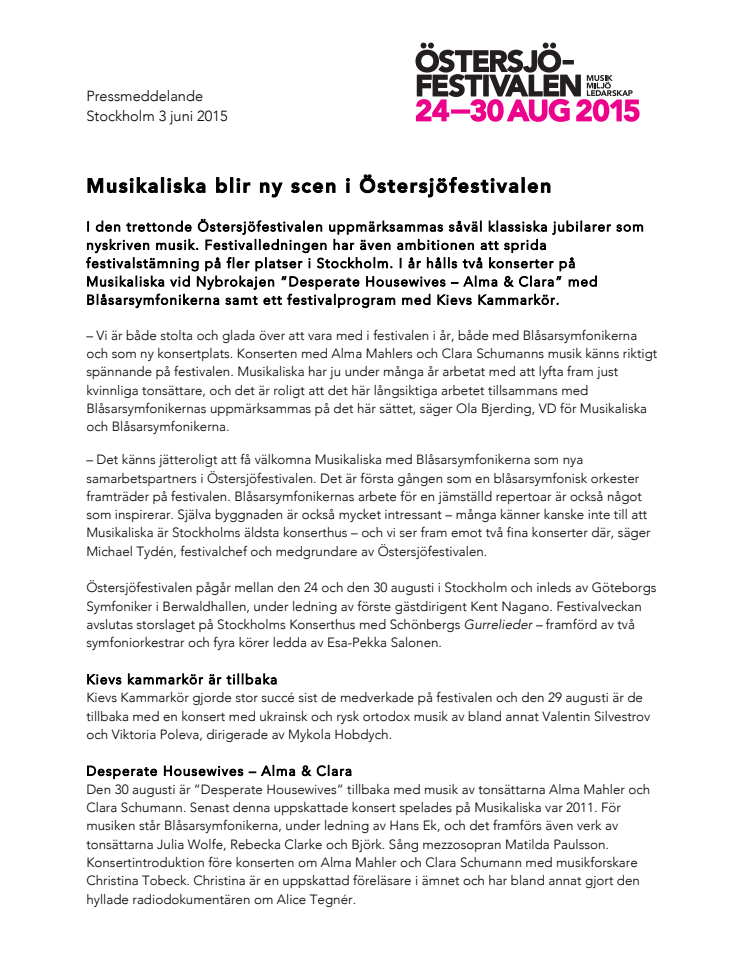 Musikaliska blir ny scen i Östersjöfestivalen 