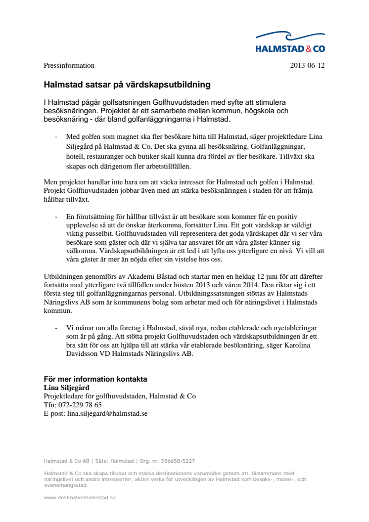 Halmstad satsar på värdskapsutbildning