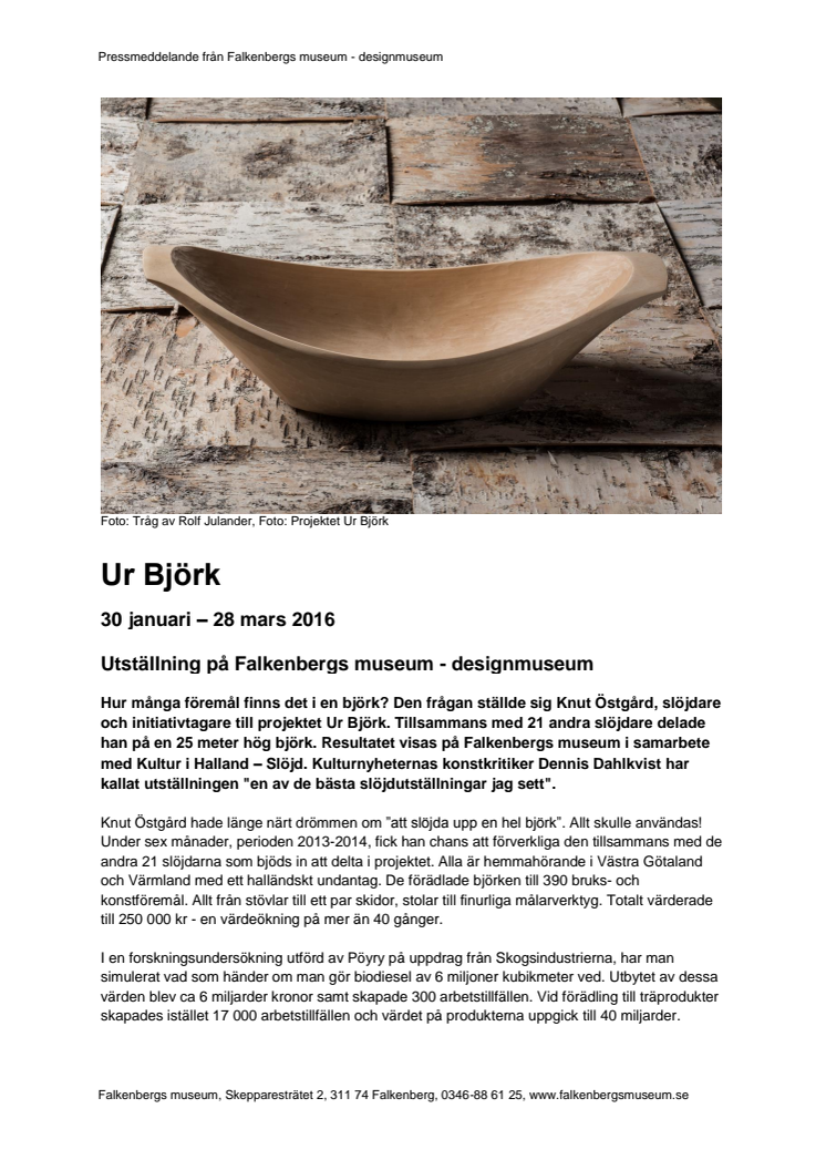 Pressmeddelande Ur Björk, Falkenbergs museum