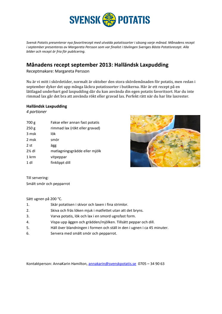 Månadens recept september - Halländsk Laxpudding 