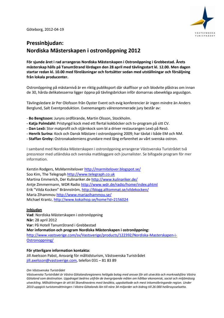 Pressinbjudan: Nordiska Mästerskapen i ostronöppning 2012