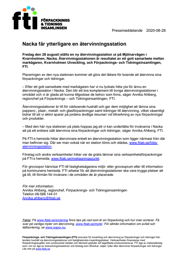 Nacka får ytterligare en återvinningsstation