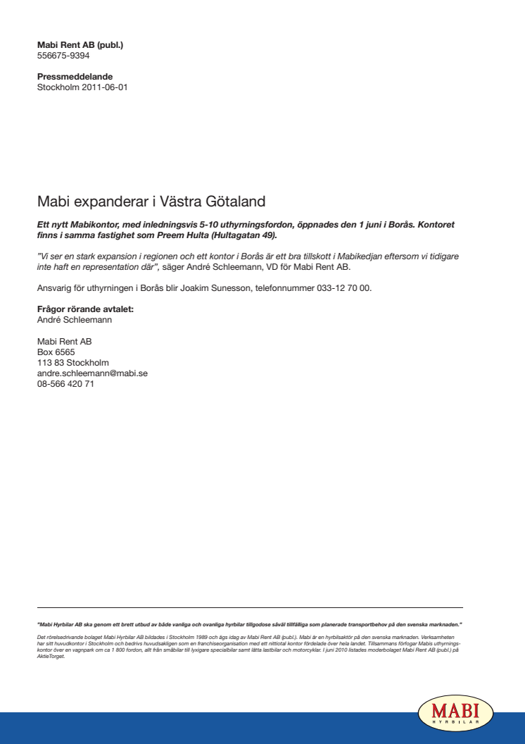 Mabi expanderar i Västra Götaland