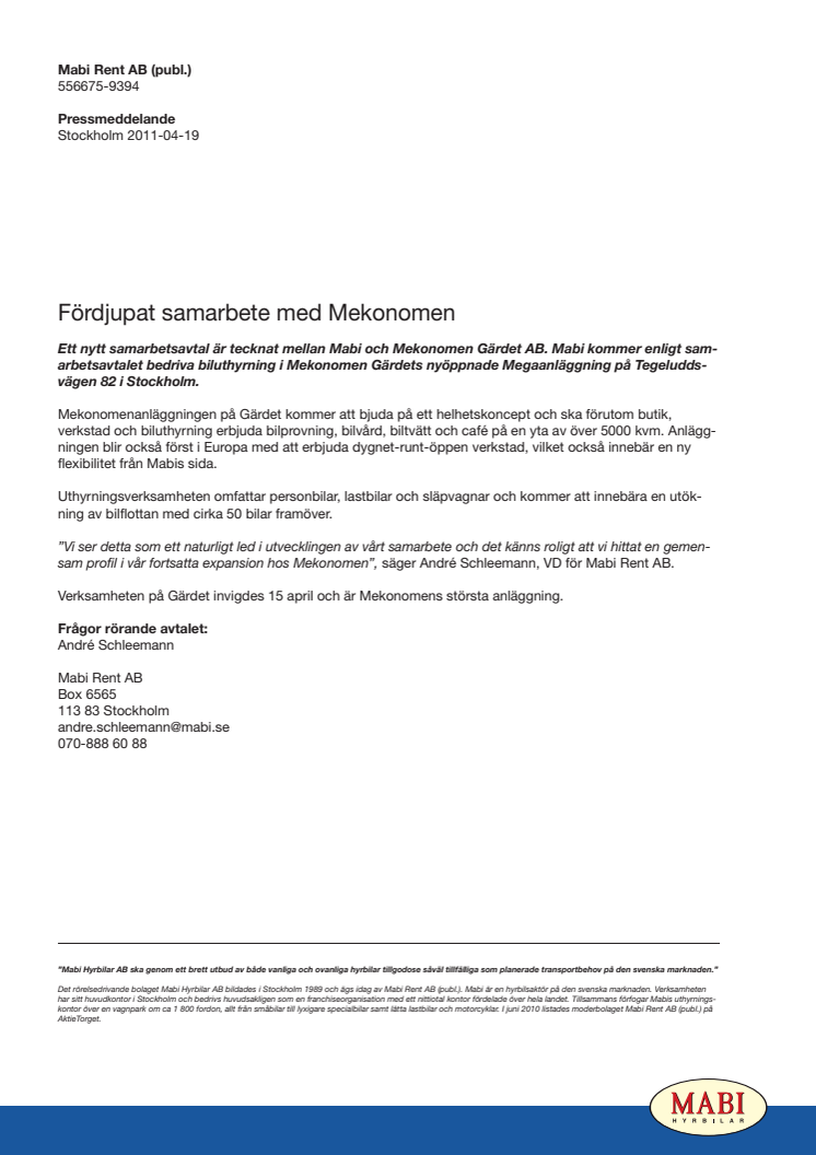 Fördjupat samarbete med Mekonomen