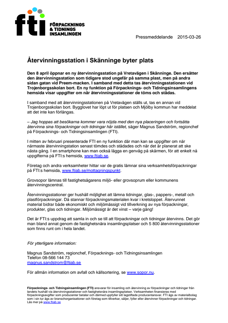 ​Återvinningsstation i Skänninge byter plats