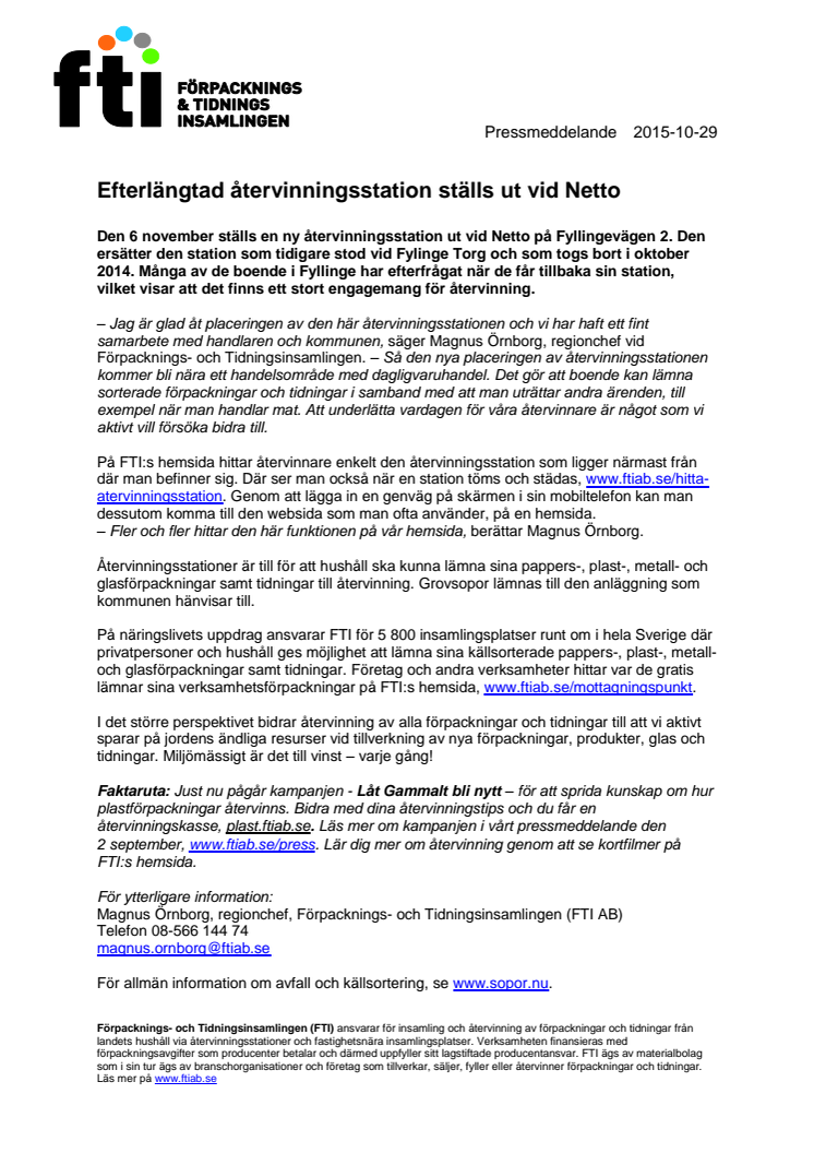 Efterlängtad återvinningsstation ställs ut vid Netto