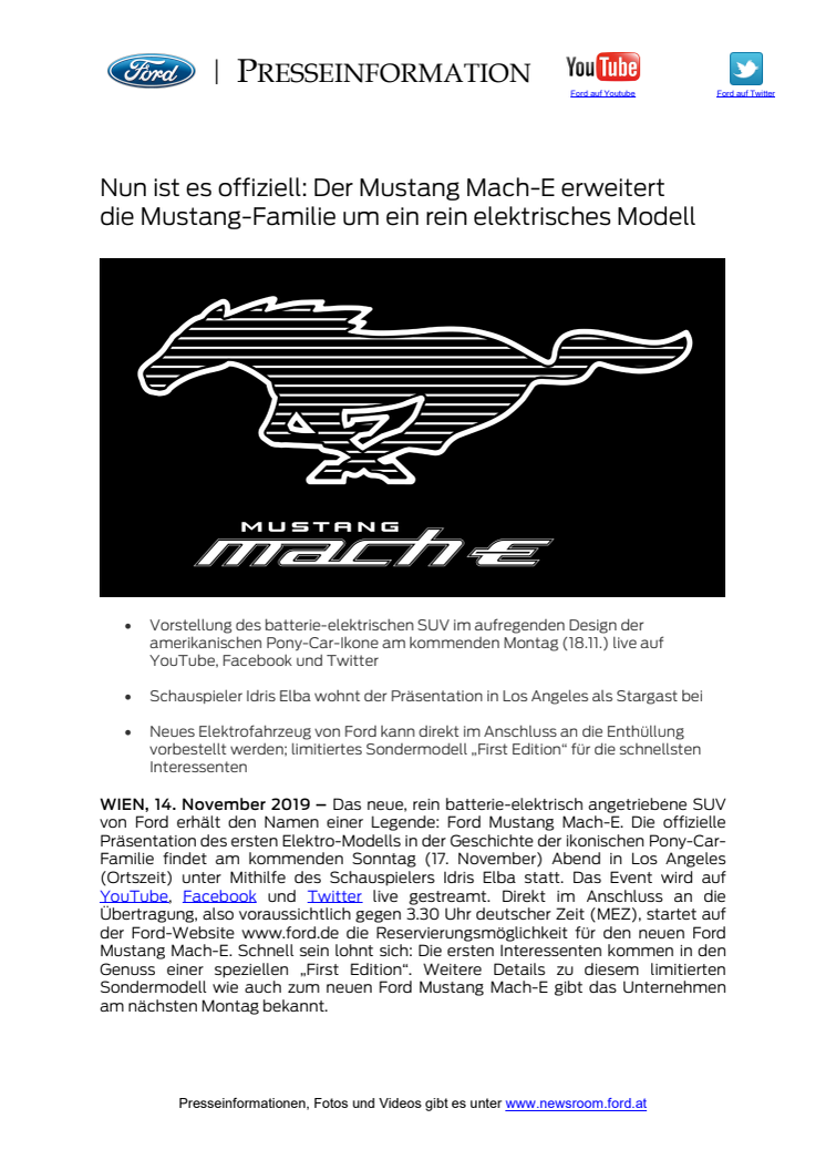 Nun ist es offiziell: Der Mustang Mach-E erweitert  die Mustang-Familie um ein rein elektrisches Modell