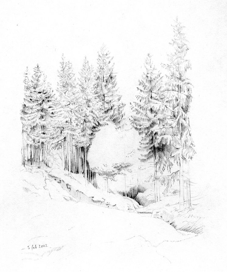 Minneskonst/Art of Memory: Ann Böttcher, Caspar David Friedrich 5 februari 1812 –  Ann Böttcher 5 februari 2002, 2002 Blyerts på papper./Caspar David Friedrich 5 februari 1812 –  Ann Böttcher 5 februari 2002, 2002 Pencil on paper.