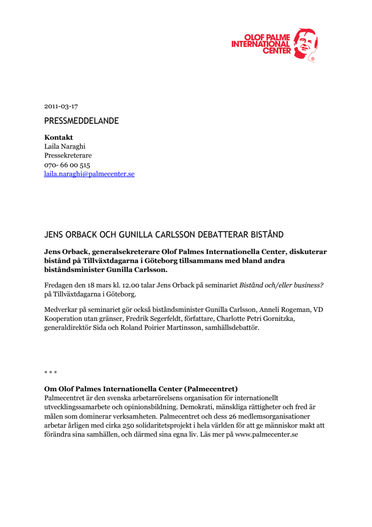 Jens Orback och Gunilla Carlsson debatterar bistånd