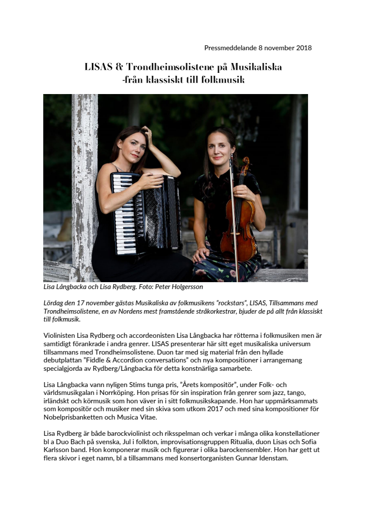 ​LISAS & Trondheimsolistene på Musikaliska 