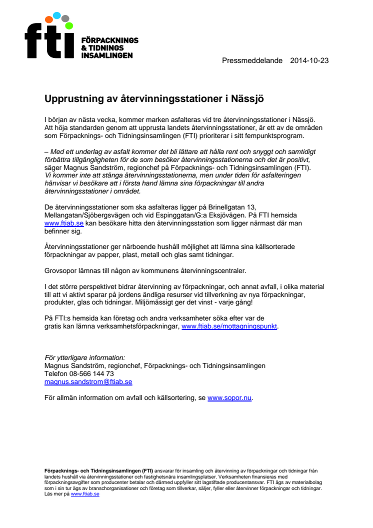 Upprustning av återvinningsstationer i Nässjö