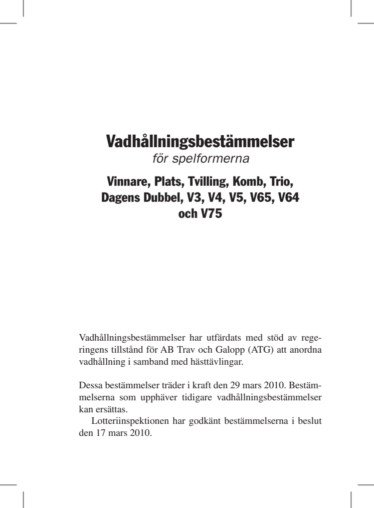 Vadhållningsbestämmelser 290310