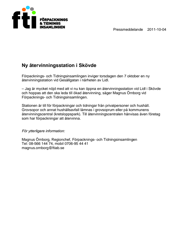 Ny återvinningsstation i Skövde
