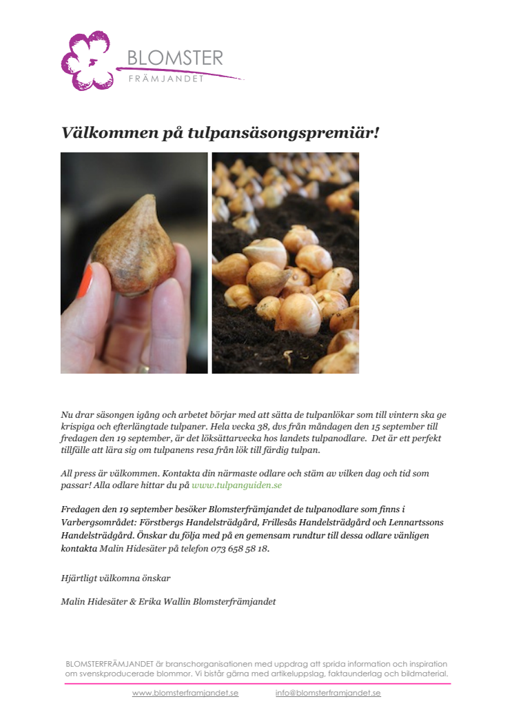 Välkommen på tulpansäsongspremiär!