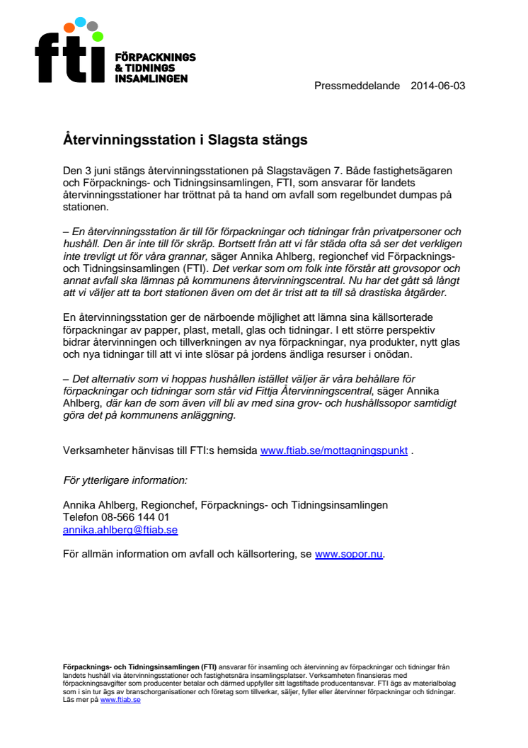 Återvinningsstation i Slagsta stängs