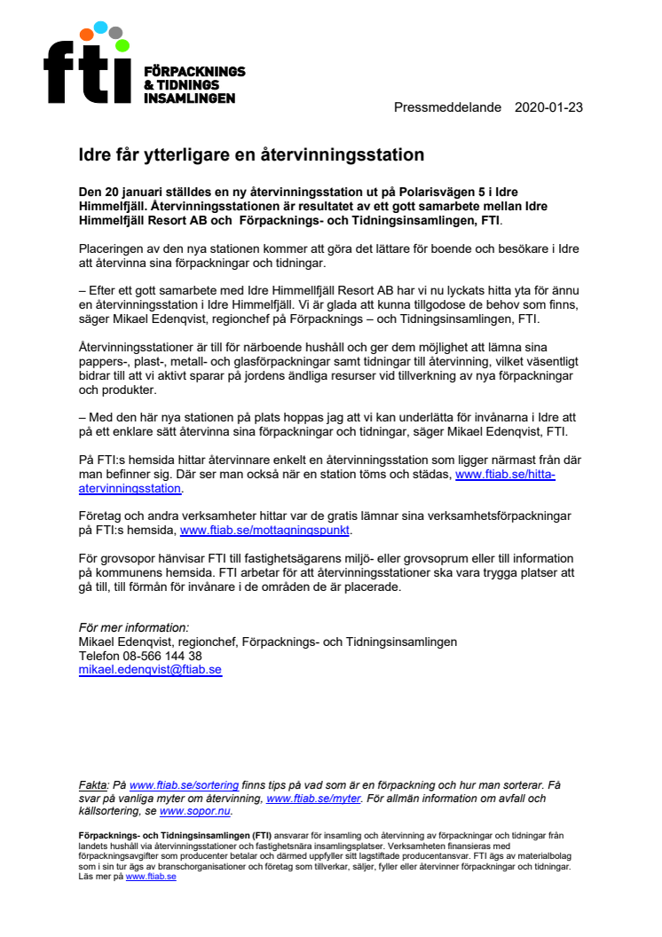 Idre får ytterligare en återvinningsstation