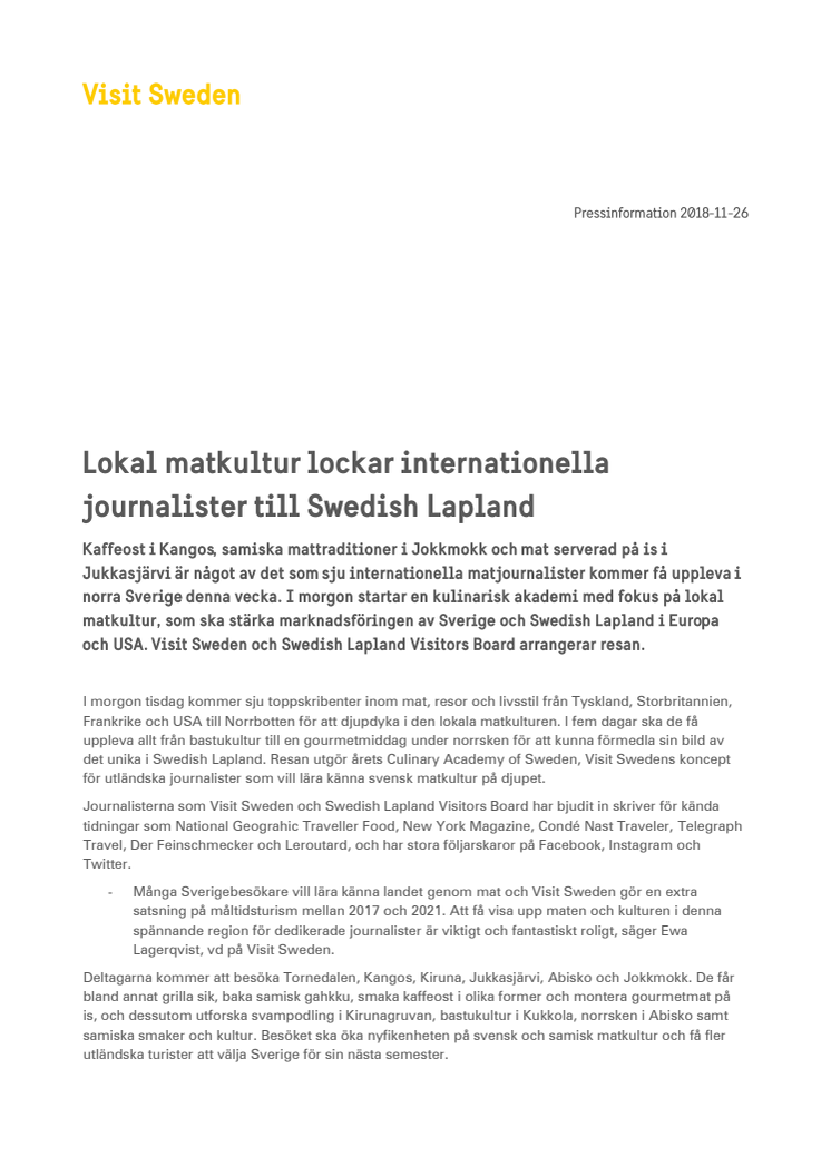 Lokal matkultur lockar internationella journalister till Swedish Lapland
