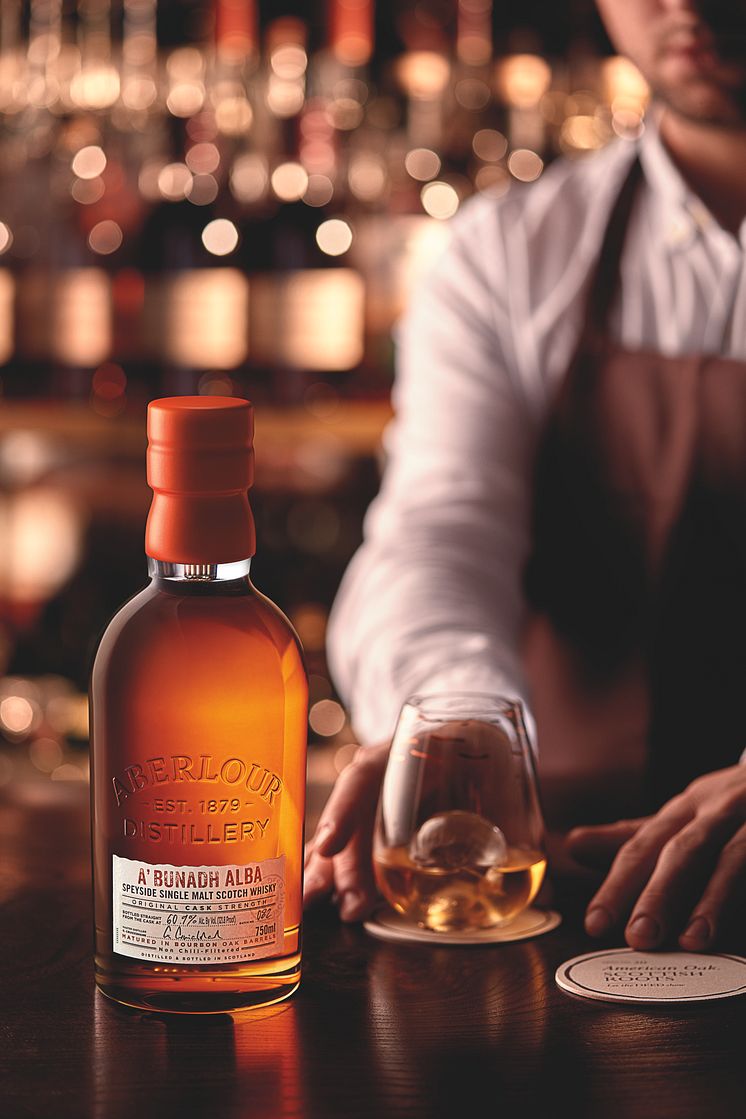 BOTTLE WITH MIXOLOGIST IN BAR