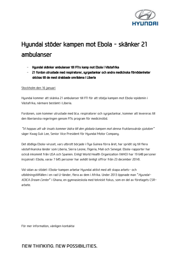 Hyundai stöder kampen mot Ebola – skänker 21 ambulanser
