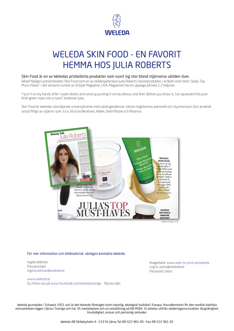 Weleda Skin Food - en favorit hemma hos Julia Roberts
