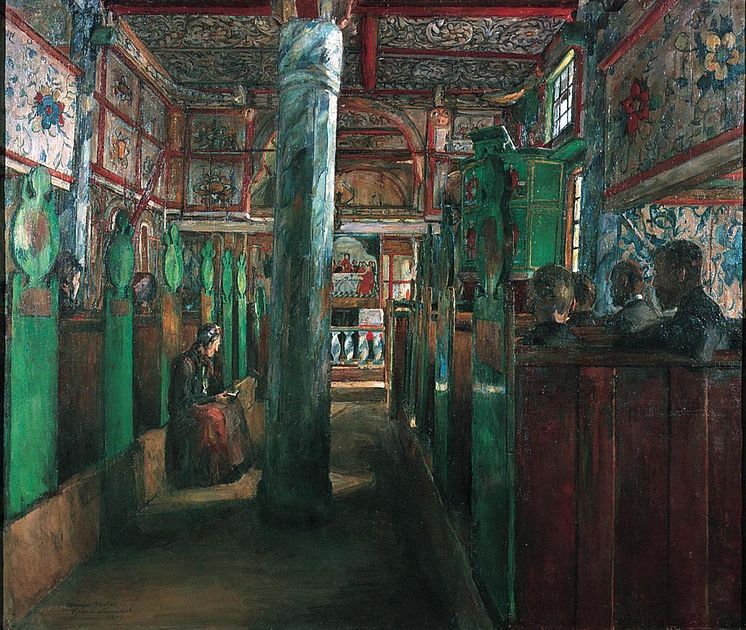Harriet Backer, «Interior from Uvdal Stave Church», 1909