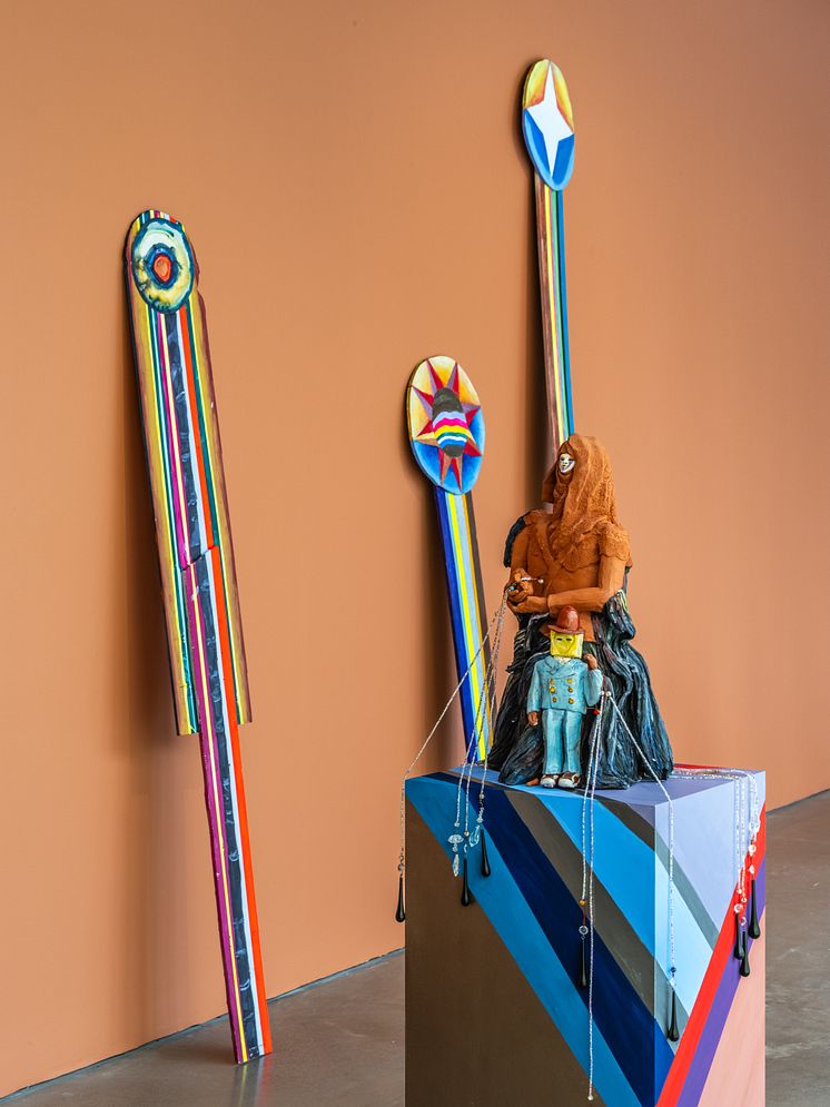 Valeria Montti Colque, installationsvy Cosmonación – Modersberget, Bonniers Konsthall, 2025.
