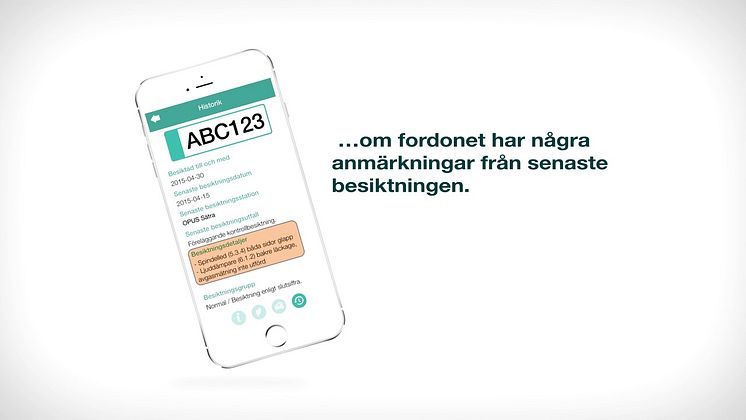 Opus Bilprovning-appen - med eventuella anmärkningar från senaste besiktningen