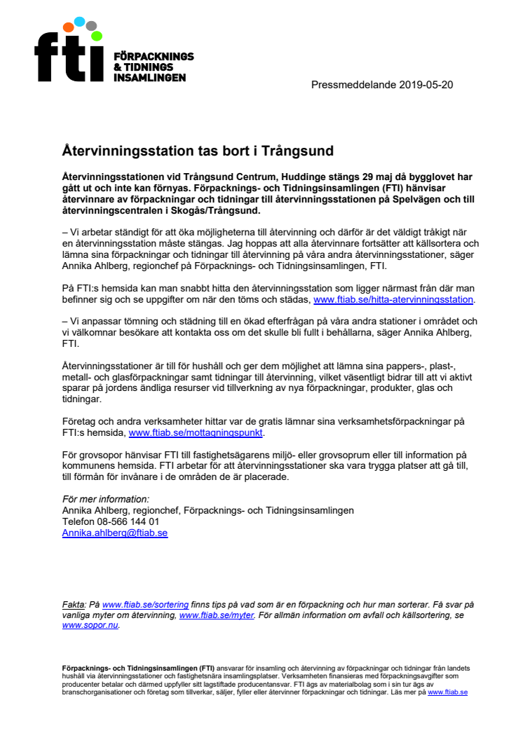 Återvinningsstation tas bort i Trångsund